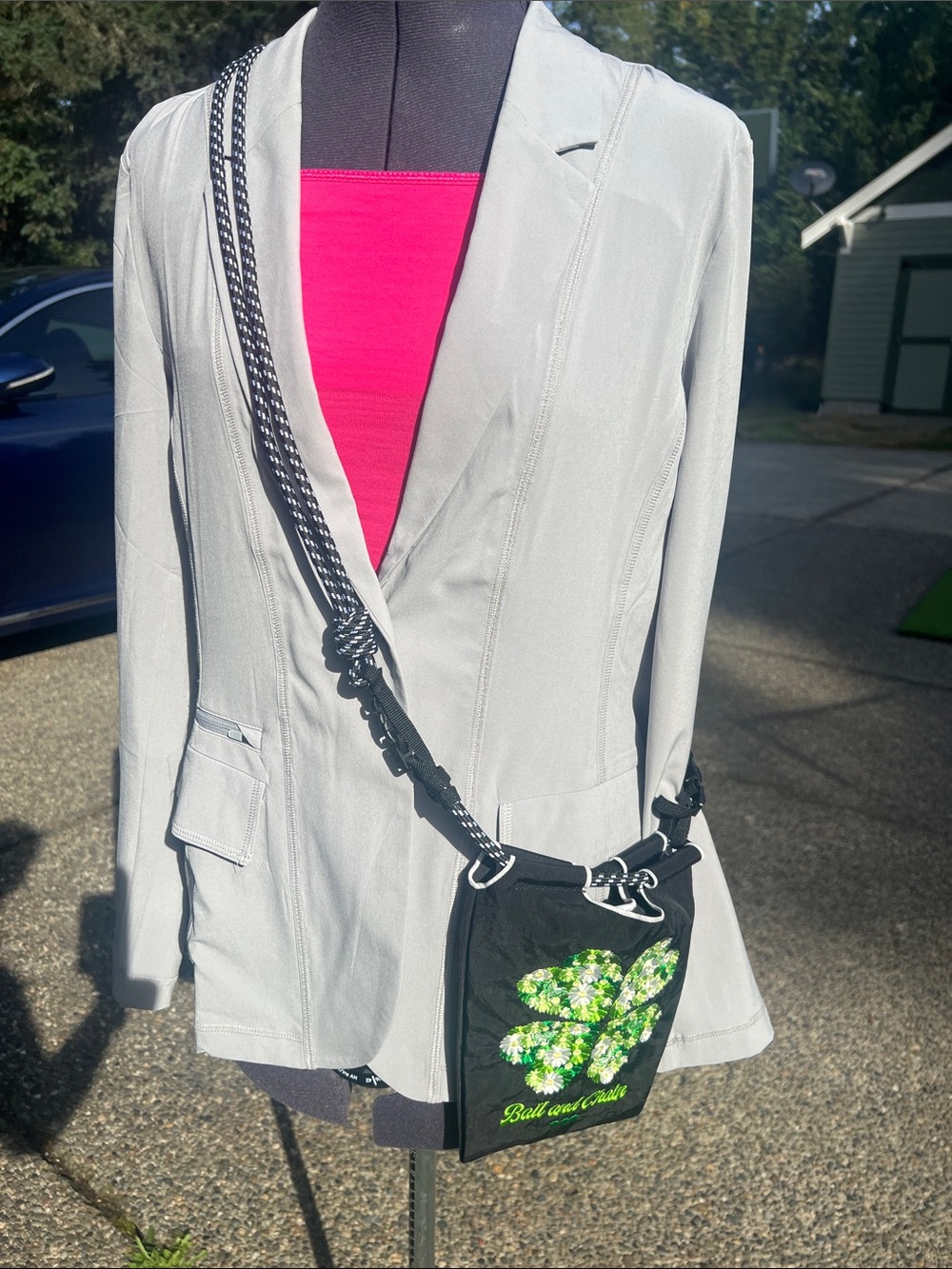 Ball and Chain Black Crossbody Bag with Green Floral Patch * bag only